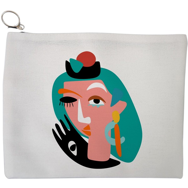 Portfard Cosmetice tip Plic, model Abstract face, 23x18 cm, Alb, BEKZ® 9 Portfard Cosmetice tip Plic model Abstract face 23x18 cm Alb BEKZ®