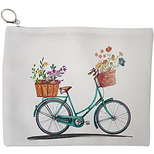Portfard Cosmetice tip Plic, model Artistic Bicycle, 23x18 cm, Alb, BEKZ®