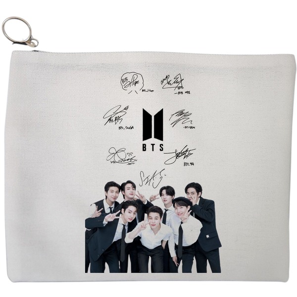 Portfard Cosmetice tip Plic, model BTS Army 6 cu semnaturii, 23x18 cm, Alb, BEKZ® 9 Portfard Cosmetice tip Plic model BTS Army 6 cu semnaturii 23x18 cm Alb BEKZ®