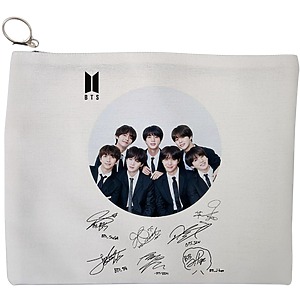 Portfard Cosmetice tip Plic, model BTS Army 8 cu semnaturii, 23x18 cm, Alb, BEKZ®