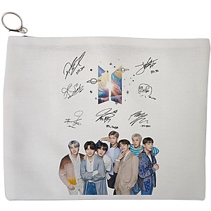 Portfard Cosmetice tip Plic, model BTS Army 9 cu semnaturii, 23x18 cm, Alb, BEKZ®