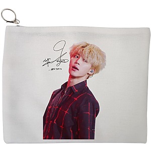 Portfard Cosmetice tip Plic, model BTS Jimin cu semnatura 2, 23x18 cm, Alb, BEKZ®