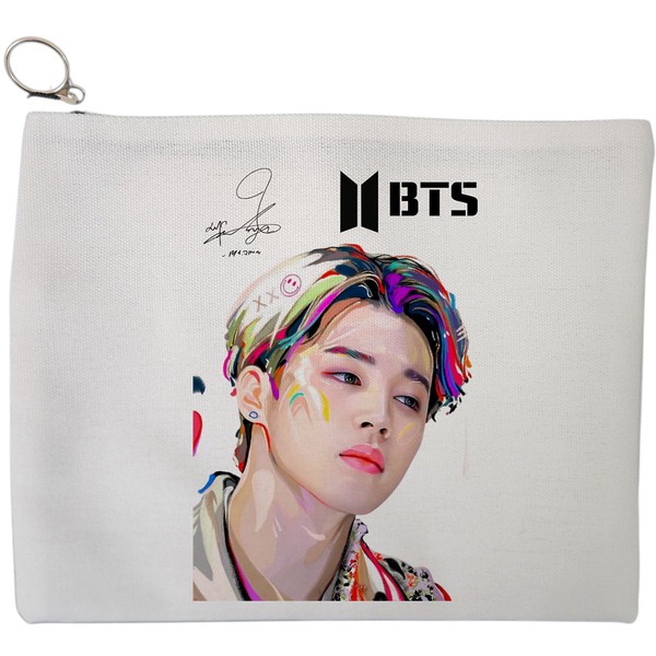 Portfard Cosmetice tip Plic, model BTS Jimin cu semnatura 3, 23x18 cm, Alb, BEKZ® 9 Portfard Cosmetice tip Plic model BTS Jimin cu semnatura 3 23x18 cm Alb BEKZ®