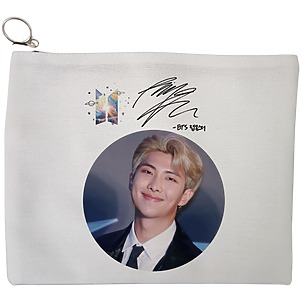 Portfard Cosmetice tip Plic, model BTS RM cu semnatura, 23x18 cm, Alb, BEKZ®