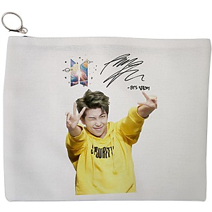 Portfard Cosmetice tip Plic, model BTS RM cu semnatura, 23x18 cm, Alb, BEKZ®