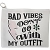 Portfard Cosmetice tip Plic, model Bad vibes don't go with my outfit, 23x18 cm, Alb, BEKZ® 13 Portfard Cosmetice tip Plic model Bad vibes dont go with my outfit 23x18 cm Alb BEKZ®