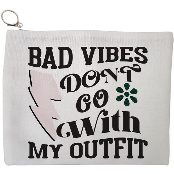 Portfard Cosmetice tip Plic, model Bad vibes don't go with my outfit, 23x18 cm, Alb, BEKZ® 9 Portfard Cosmetice tip Plic model Bad vibes dont go with my outfit 23x18 cm Alb BEKZ®