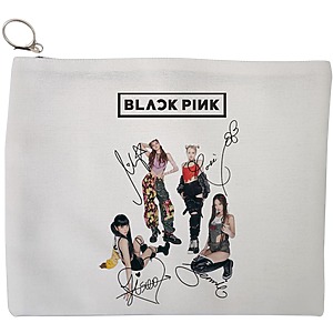 Portfard Cosmetice tip Plic, model Blackpink 6 cu semnaturii, 23x18 cm, Alb, BEKZ®