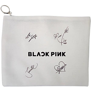 Portfard Cosmetice tip Plic, model Blackpink 8 cu semnaturii, 23x18 cm, Alb, BEKZ®