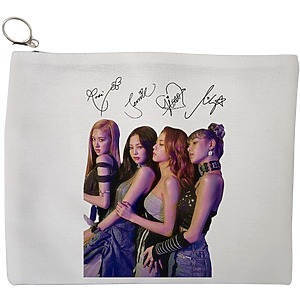 Portfard Cosmetice tip Plic, model Blackpink 9 cu semnaturii, 23x18 cm, Alb, BEKZ®