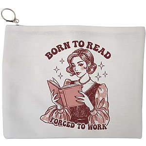 Portfard Cosmetice tip Plic, model Born to read, Forced to work, 23x18 cm, Alb, BEKZ®