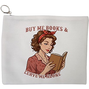 Portfard Cosmetice tip Plic, model Buy me Books & Leave me Alone, 23x18 cm, Alb, BEKZ®