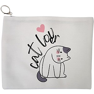 Portfard Cosmetice tip Plic, model Cat Lover, 23x18 cm, Alb, BEKZ®