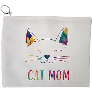 Portfard Cosmetice tip Plic, model Cat Mom, 23x18 cm, Alb, BEKZ®