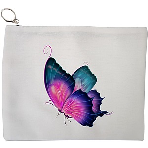 Portfard Cosmetice tip Plic, model Colorful Butterfly, 23x18 cm, Alb, BEKZ®
