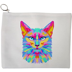 Portfard Cosmetice tip Plic, model Colorful Geometric Cat, 23x18 cm, Alb, BEKZ®