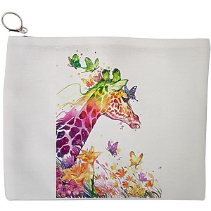 Portfard Cosmetice tip Plic, model Colorful Giraffe, 23x18 cm, Alb, BEKZ®