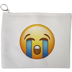 Portfard Cosmetice tip Plic, model Crying Emoji, 23x18 cm, Alb, BEKZ®