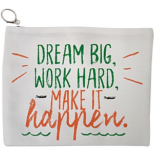 Portfard Cosmetice tip Plic, model Dream Big, Work Hard, Make it Happen, 23x18 cm, Alb, BEKZ®