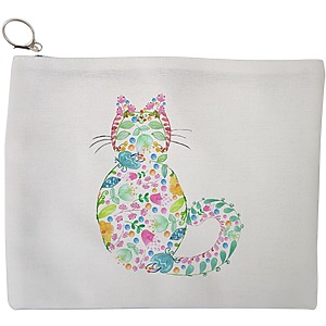 Portfard Cosmetice tip Plic, model Floral Cat, 23x18 cm, Alb, BEKZ®