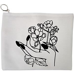 Portfard Cosmetice tip Plic, model Floral Hand, 23x18 cm, Alb, BEKZ®