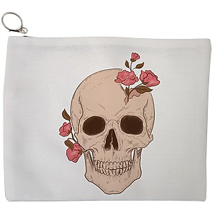 Portfard Cosmetice tip Plic, model Floral Skull, 23x18 cm, Alb, BEKZ®