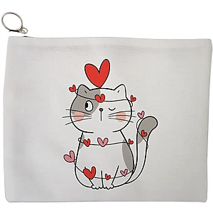 Portfard Cosmetice tip Plic, model Kitty Love, 23x18 cm, Alb, BEKZ®