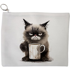 Portfard Cosmetice tip Plic, model Lazy Cat, 23x18 cm, Alb, BEKZ®