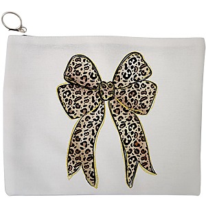 Portfard Cosmetice tip Plic, model Leopard Bow, 23x18 cm, Alb, BEKZ®