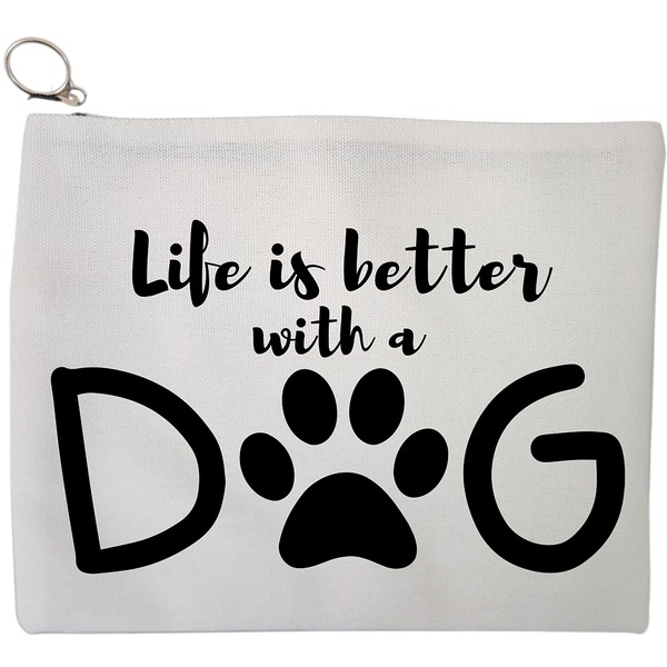 Portfard Cosmetice tip Plic, model Life is better with a doggo, 23x18 cm, Alb, BEKZ® 9 Portfard Cosmetice tip Plic model Life is better with a doggo 23x18 cm Alb BEKZ®