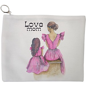 Portfard Cosmetice tip Plic, model Love Mom, 23x18 cm, Alb, BEKZ®