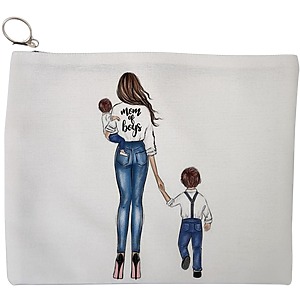 Portfard Cosmetice tip Plic, model Mom of Boys, 23x18 cm, Alb, BEKZ®