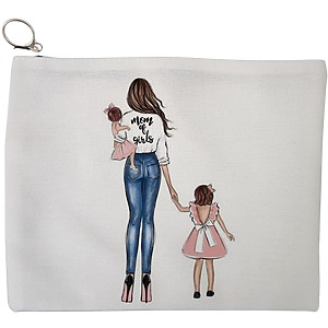 Portfard Cosmetice tip Plic, model Mom of Girls, 23x18 cm, Alb, BEKZ®
