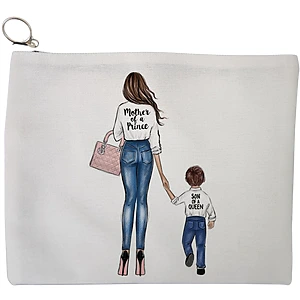 Portfard Cosmetice tip Plic, model Mother of a prince, 23x18 cm, Alb, BEKZ®