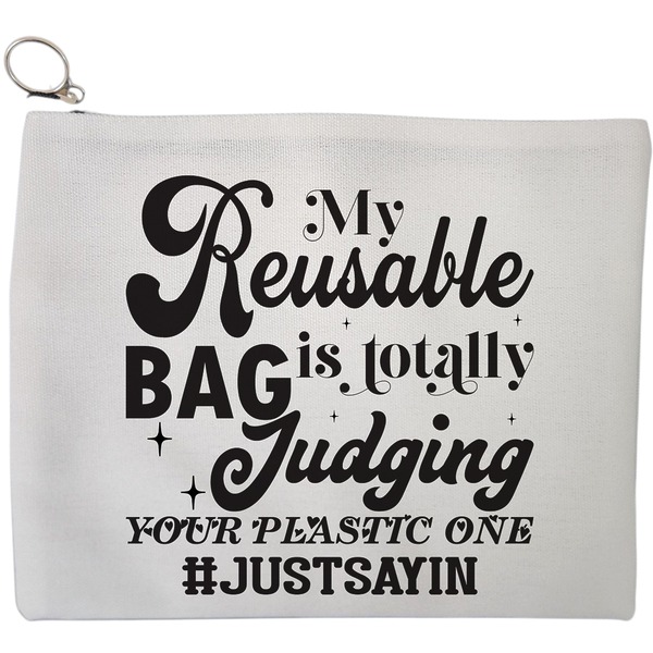 Portfard Cosmetice tip Plic, model My reusable bag is totally judging your plastic one, 23x18 cm, Alb, BEKZ® 9 Portfard Cosmetice tip Plic model My reusable bag is totally judging your plastic one 23x18 cm Alb BEKZ®
