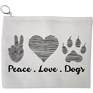 Portfard Cosmetice tip Plic, model Peace Love Dogs, 23x18 cm, Alb, BEKZ®