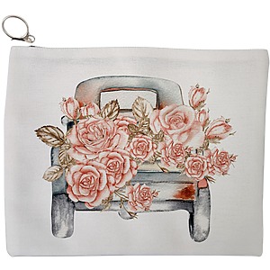 Portfard Cosmetice tip Plic, model Pink Car, 23x18 cm, Alb, BEKZ®