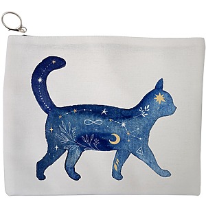 Portfard Cosmetice tip Plic, model Pisica Astrala, 23x18 cm, Alb, BEKZ®