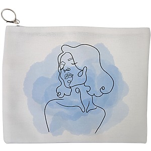 Portfard Cosmetice tip Plic, model Portret Feminin Minimalist, 23x18 cm, Alb, BEKZ®