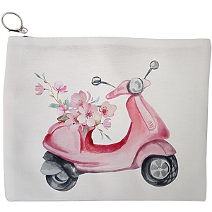 Portfard Cosmetice tip Plic, model Rose flower Bike, 23x18 cm, Alb, BEKZ®