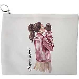 Portfard Cosmetice tip Plic, model Super Mom 2, 23x18 cm, Alb, BEKZ®