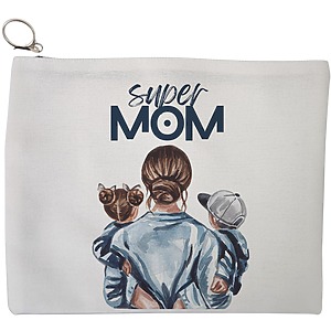 Portfard Cosmetice tip Plic, model Super Mom, 23x18 cm, Alb, BEKZ®