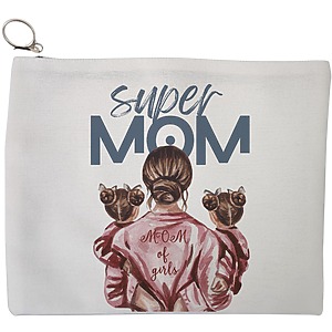 Portfard Cosmetice tip Plic, model Super Mom of Girls, 23x18 cm, Alb, BEKZ®