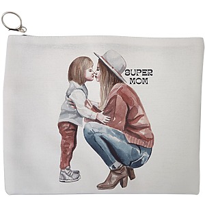 Portfard Cosmetice tip Plic, model Super mom 3, 23x18 cm, Alb, BEKZ®