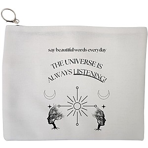 Portfard Cosmetice tip Plic, model The Universe Listens 2, 23x18 cm, Alb, BEKZ®