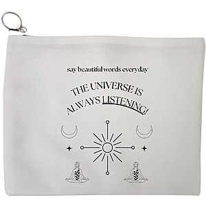 Portfard Cosmetice tip Plic, model The Universe Listens, 23x18 cm, Alb, BEKZ®