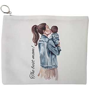 Portfard Cosmetice tip Plic, model The best mom, 23x18 cm, Alb, BEKZ®