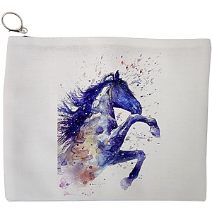 Portfard Cosmetice tip Plic, model Watercolor Horse, 23x18 cm, Alb, BEKZ®