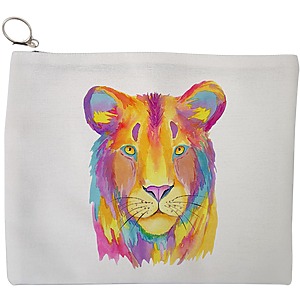 Portfard Cosmetice tip Plic, model Watercolor Lion, 23x18 cm, Alb, BEKZ®