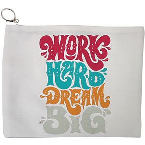 Portfard Cosmetice tip Plic, model Work Hard Dream Big, 23x18 cm, Alb, BEKZ®